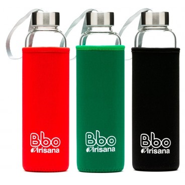 Bbo Irisana bottiglia riutilizzabile, borosilicato con copertura in neoprene, 500 ml.