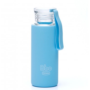 Bottiglia Bbo Irisana in vetro borosilicato con custodia in silicone. 330 ml.