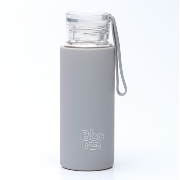 BOTELLA DE VIDRIO DE BOROSILICATO CON FUNDA DE SILICONA, REUTILIZABLE, 330 ML.