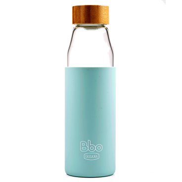 Irisana Bbo Borosilikatglasflasche mit Bambusdeckel. 500 ml.