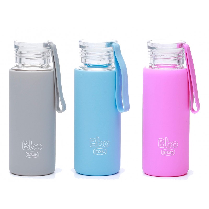 Borosilicate Glass Bbo Irisana Bottle with Silicone Sleeve. 330 ml.